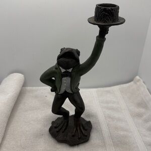 Vintage Cast Iron Frog Butler Candle Holder